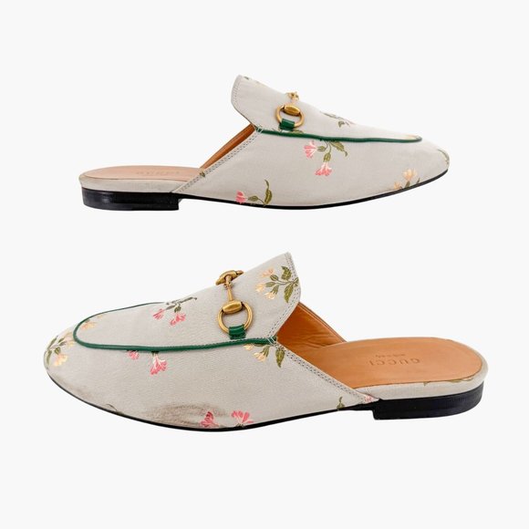 Gucci Princetown Horsebit Loafer Mule EU 39 US 9 Green Floral Embroidered Flat - Picture 7 of 12